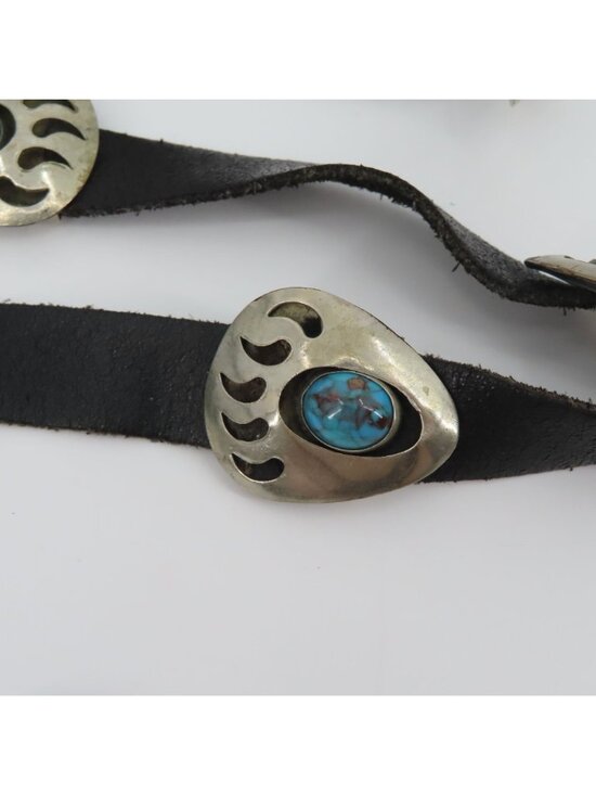 VTG Navajo Bear Paw Shadow Box Concho Belt 60in Long Silver Metal Black Leather main image 13